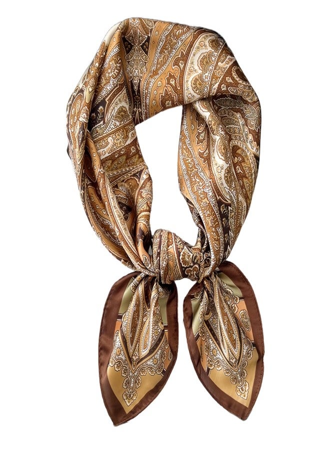 LECHI Satin Head Scarf Silk Like Hair Scarf Stain Bandana For Women Hair Scarves Accessories Lightweight Fashion Wrap Neck Silk 27.5 × 27.5 inches (Brown) - Image 1